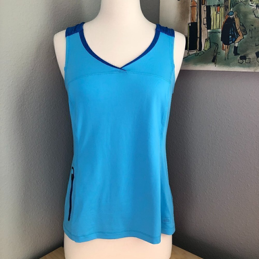 REI Athletic Tank Top Women's size S Aqua Running Cycling Zip Pocket NEW